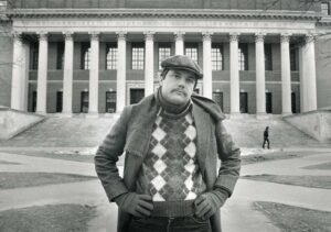 Maharidge in front of Harvard's Widener Library