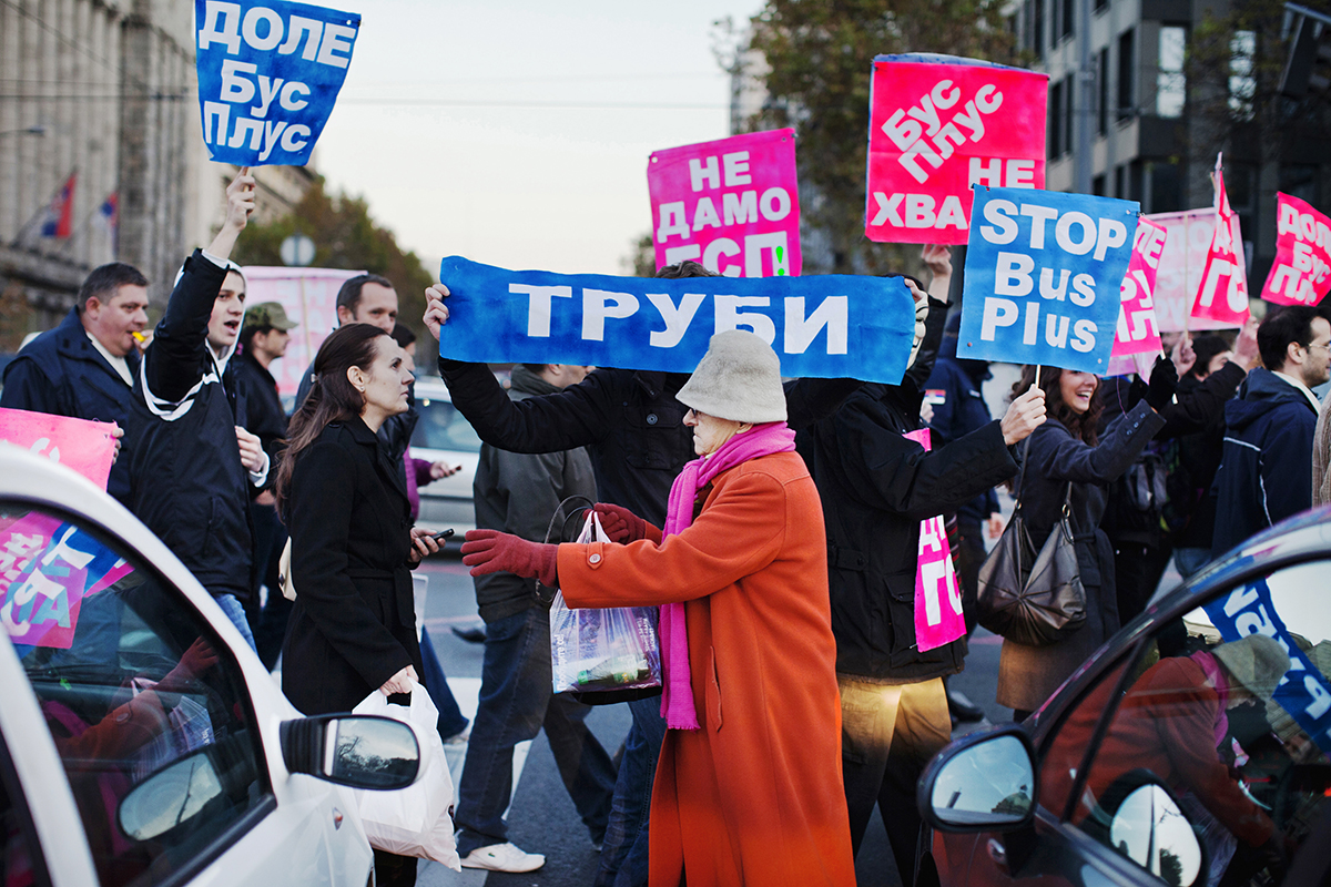 A 2012 protest in Belgrade organized by 99% and Occupy Serbia targets corruption. The mayor at the time co-owned the nation’s largest ad agency