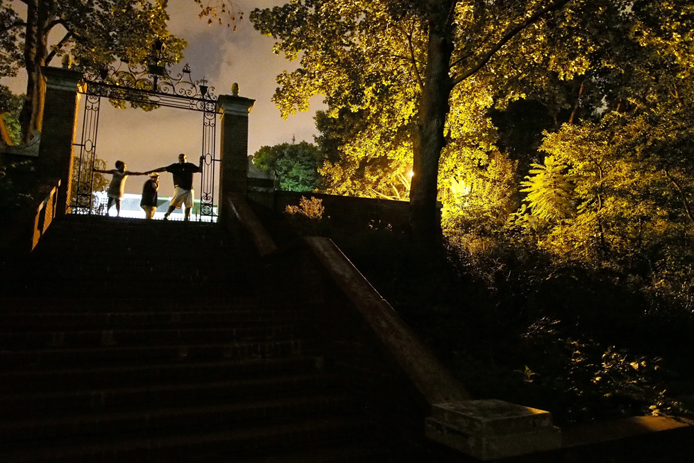 Billy Garcia enjoys an evening walk with his kids Esmeralda and Jeremy. Van Cortlandt Park, Bronx, New York, September 2012.