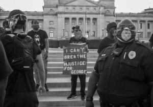 Protesters outside the State Capitol Building in Little Rock