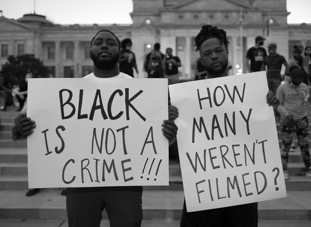 Protesters outside the State Capitol Building in Little Rock