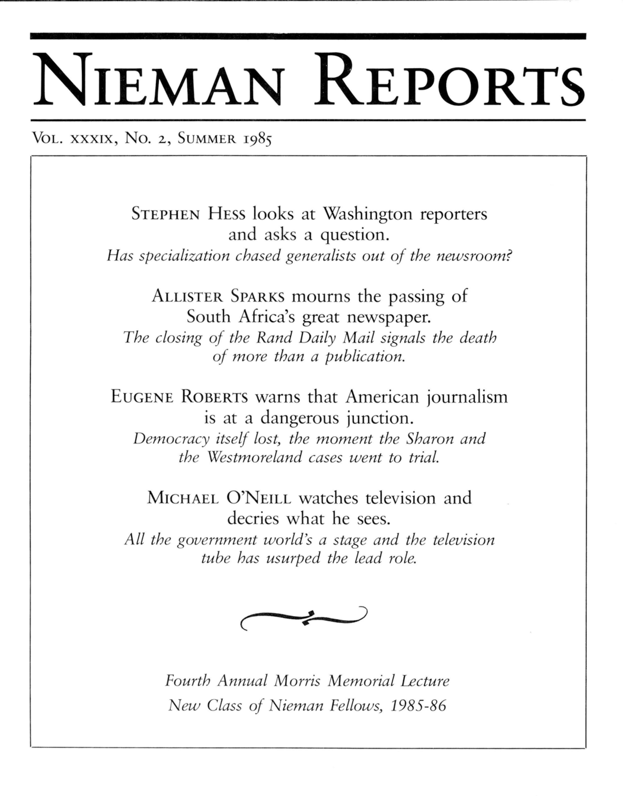 Image for Summer 1985: A Washington Perspective: The Rise of the Professional Specialist