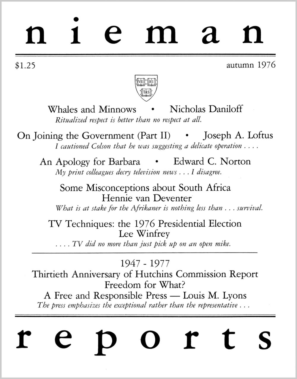 Image for Fall 1976: Whales and Minnows