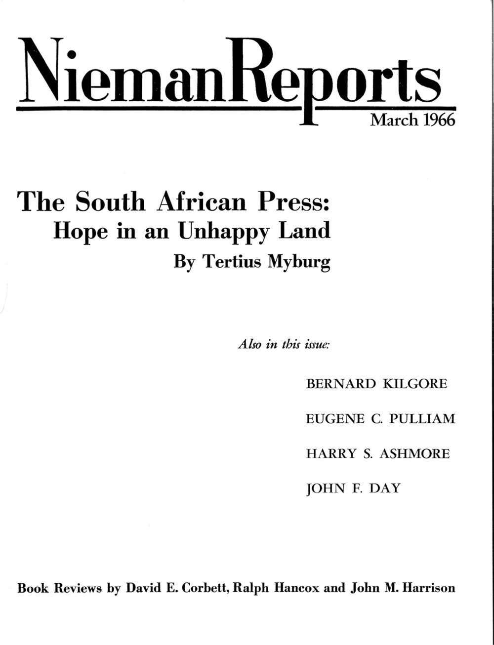 Image for Spring 1966: The South African Press: Hope in an Unhappy Land