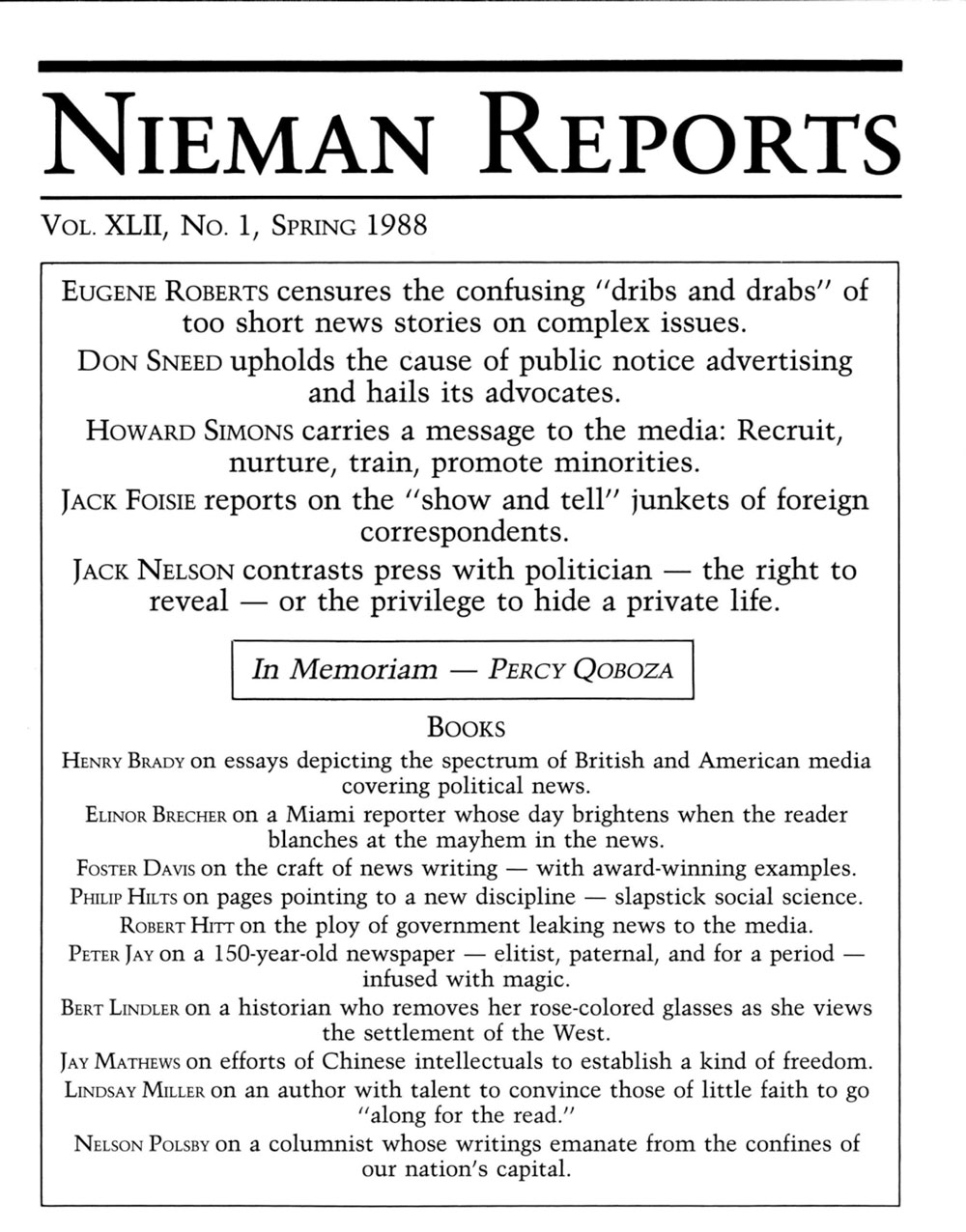 Image for Spring 1988: In Praise of In-depth Journalism