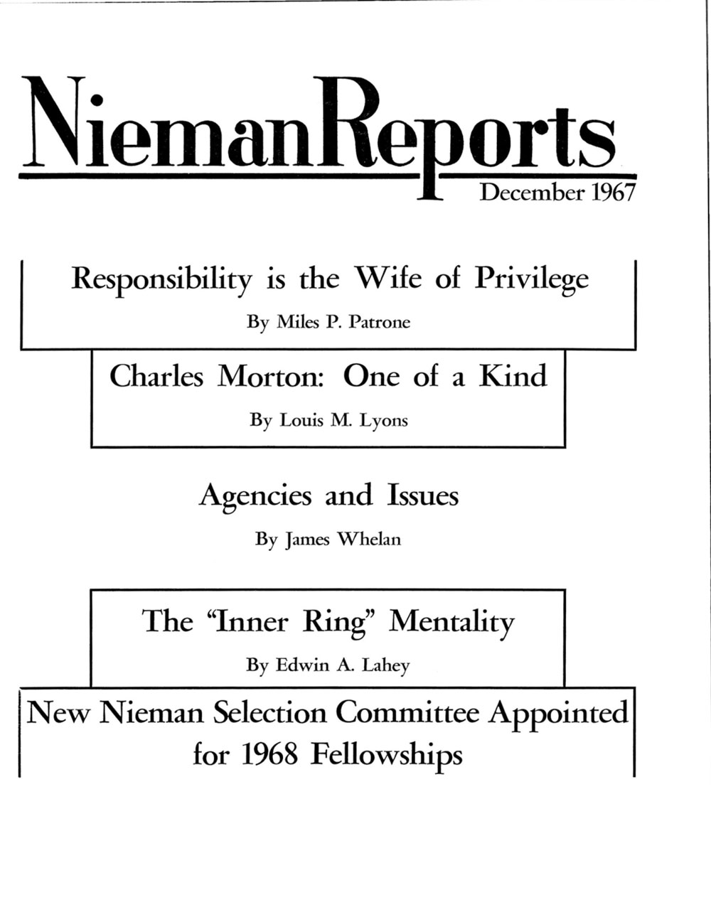 Image for Winter 1967: Responsibility is the Wife of Privilege