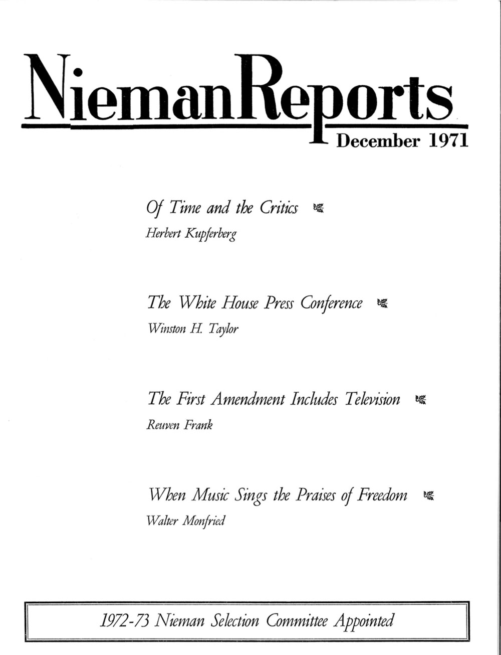 Image for Winter 1971: Of Time and the Critics
