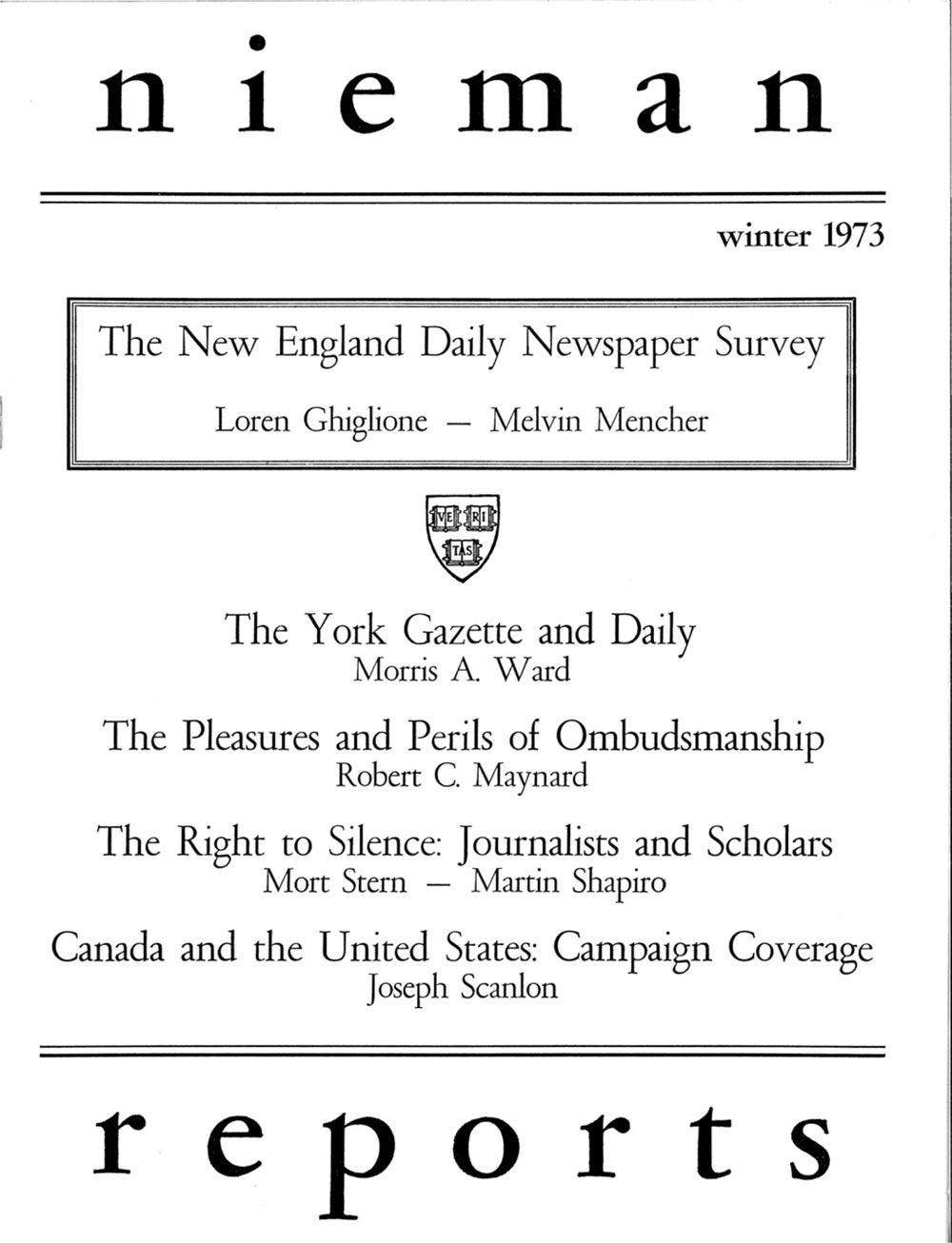 Image for Winter 1973: The New England Daily Newspaper Survey