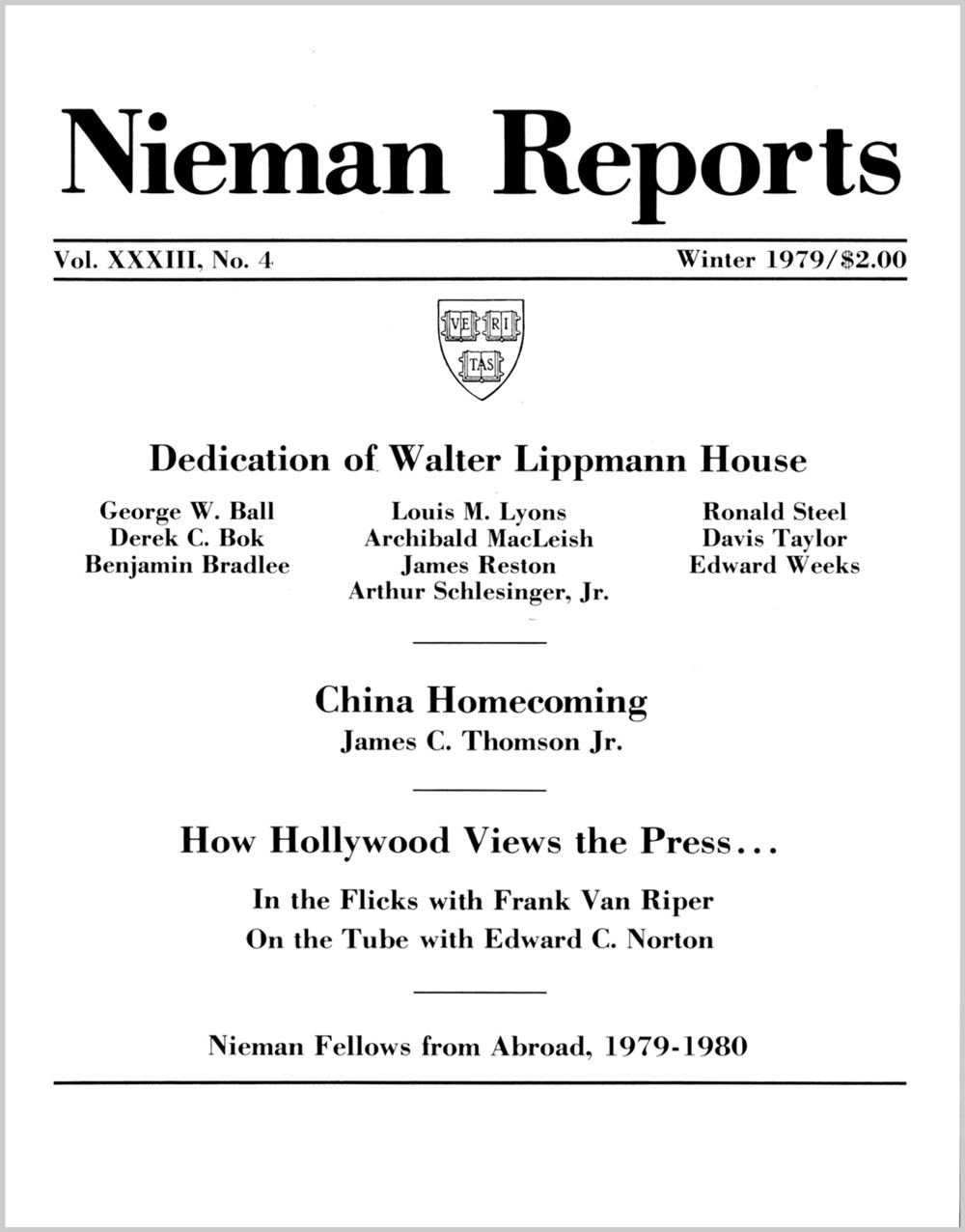 Image for Winter 1979: Dedication of Walter Lippmann House
