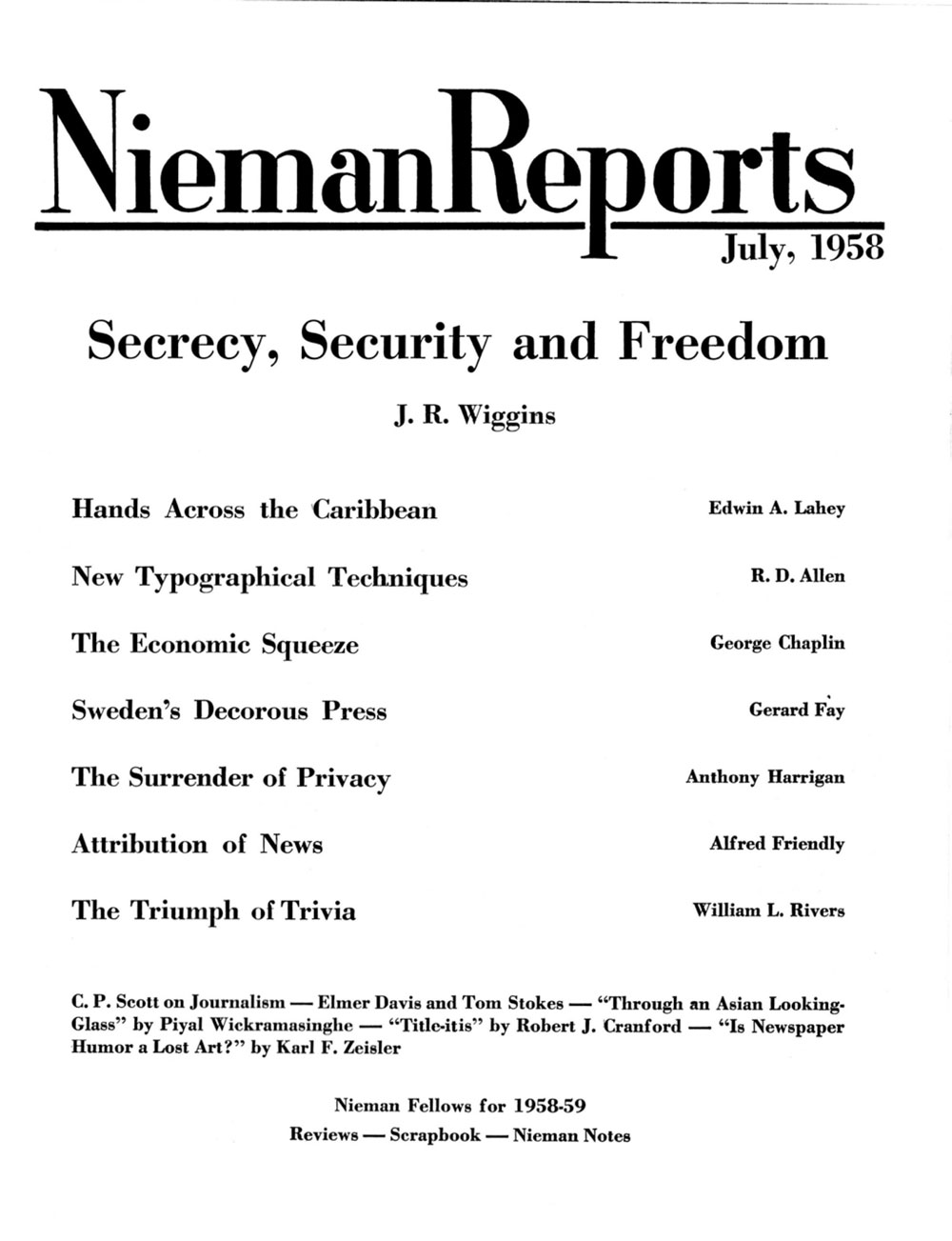 Image for Fall 1958: Secrecy, Security and Freedom