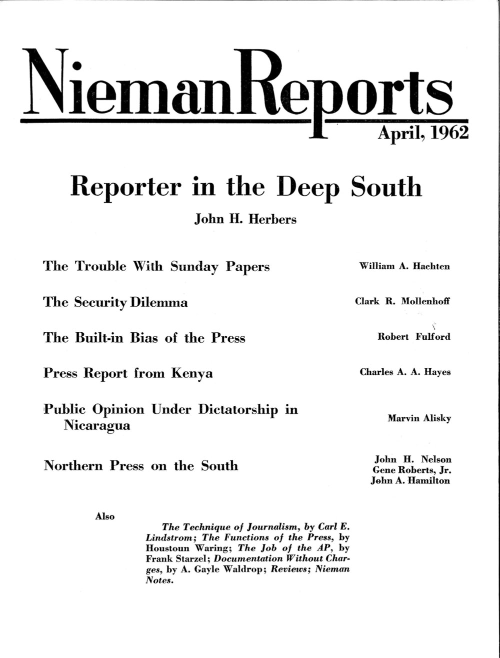 Image for Spring 1962: Reporter in the Deep South