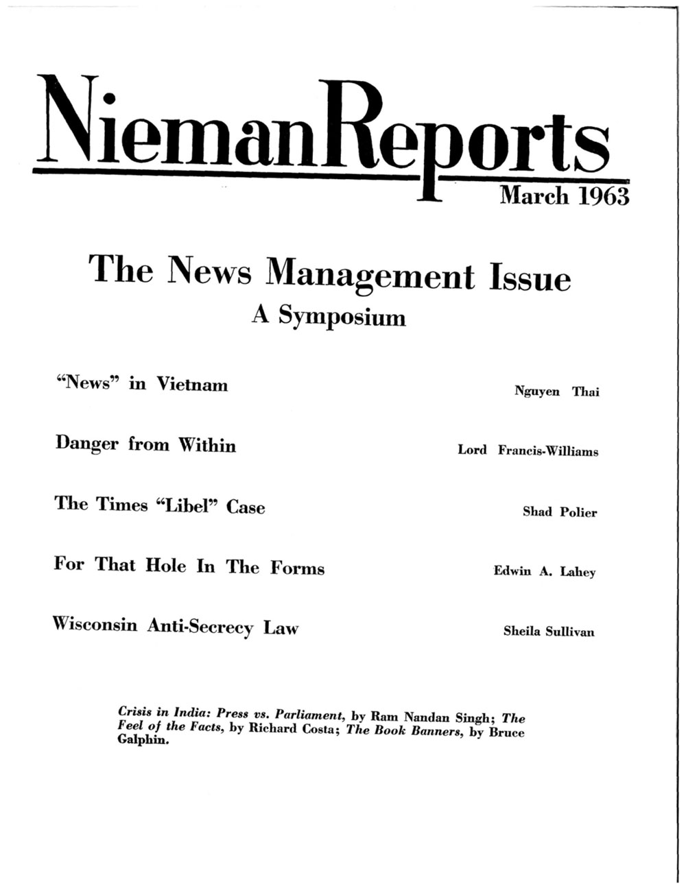 Image for Spring 1963: The News Management Issue