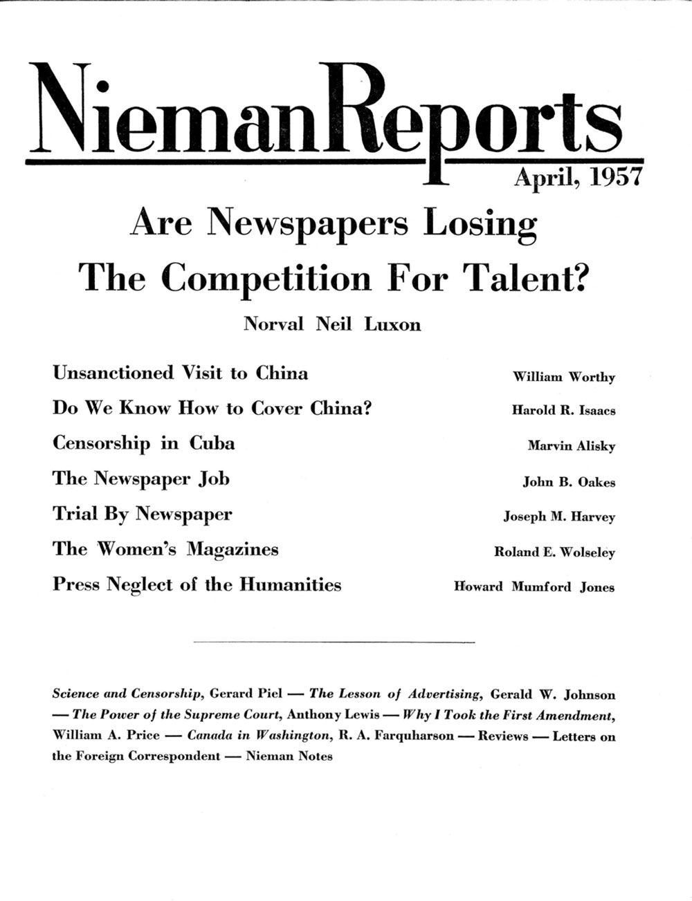 Image for Summer 1957: Are Newspapers Losing The Competition For Talent?