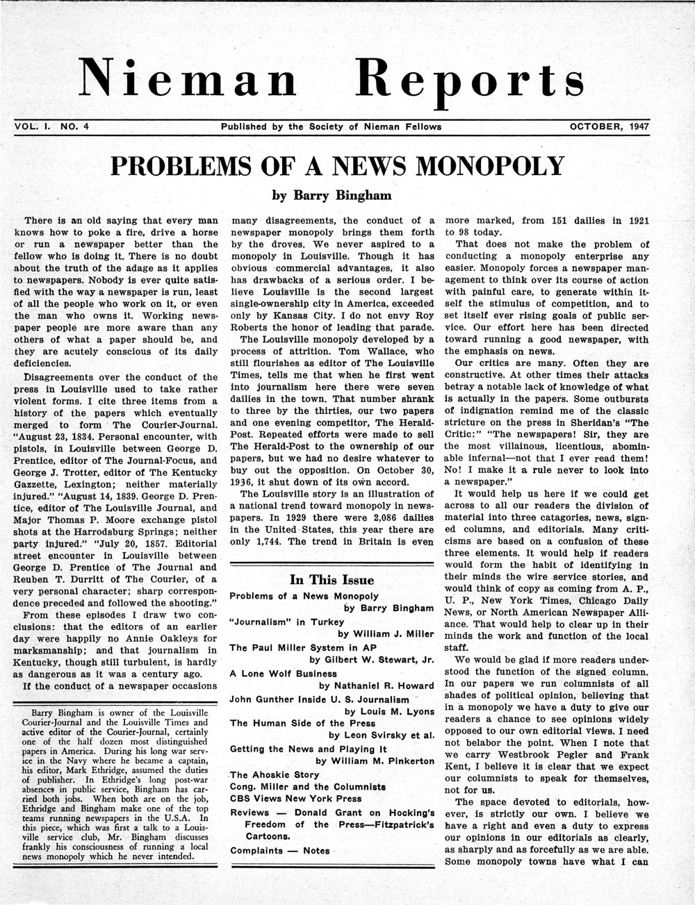 Image for Fall 1947: Problems of a News Monopoly