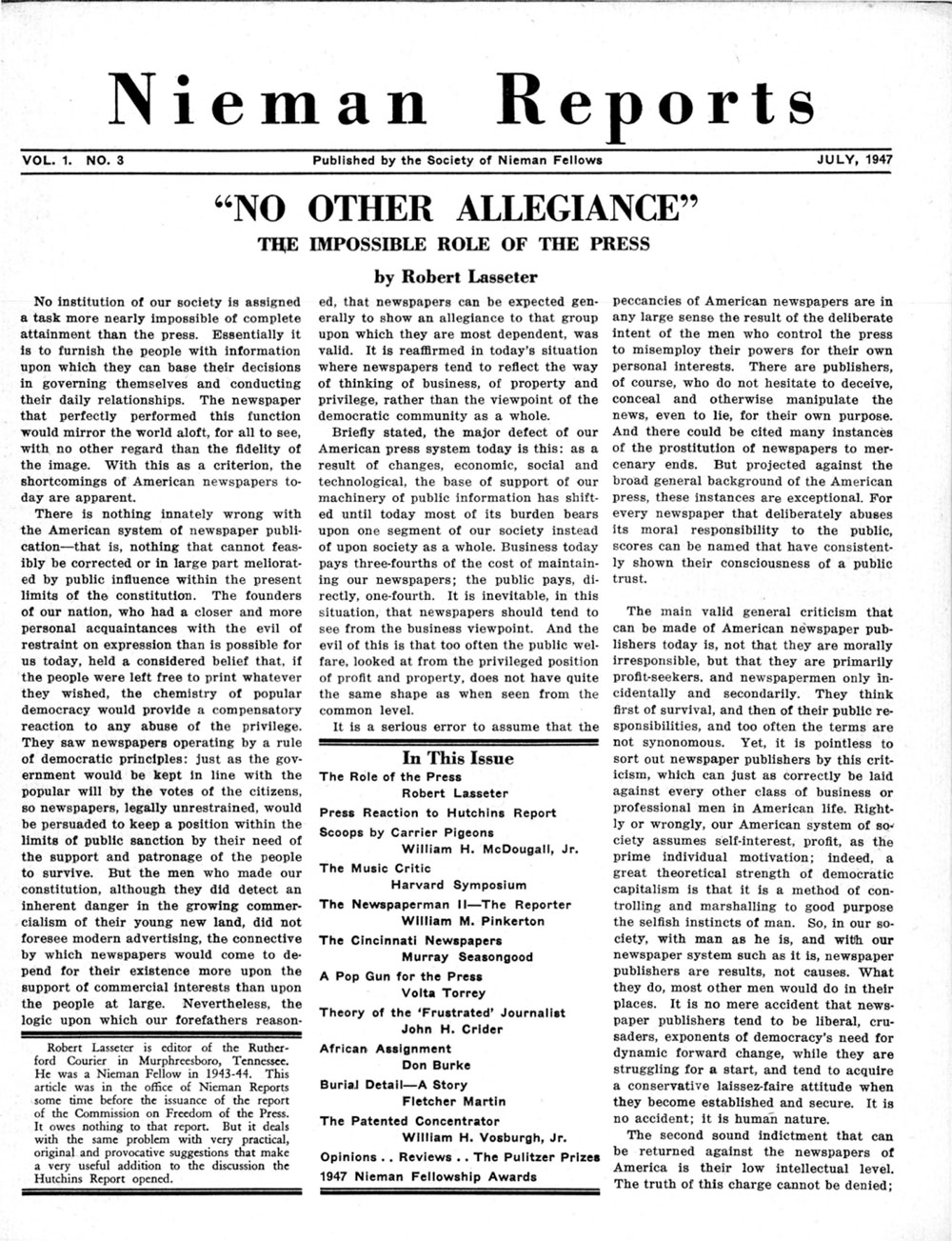 Image for Summer 1947: “No Other Allegiance”