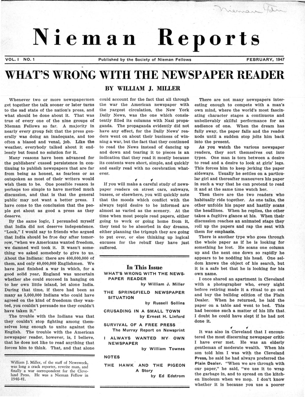 Image for Winter 1947: What’s Wrong With the Newspaper Reader