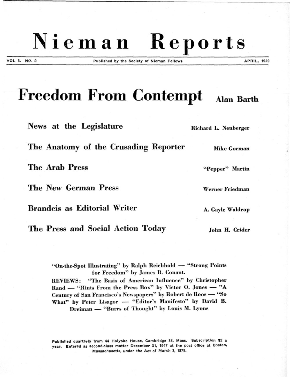 Image for Spring 1949: Freedom from Contempt