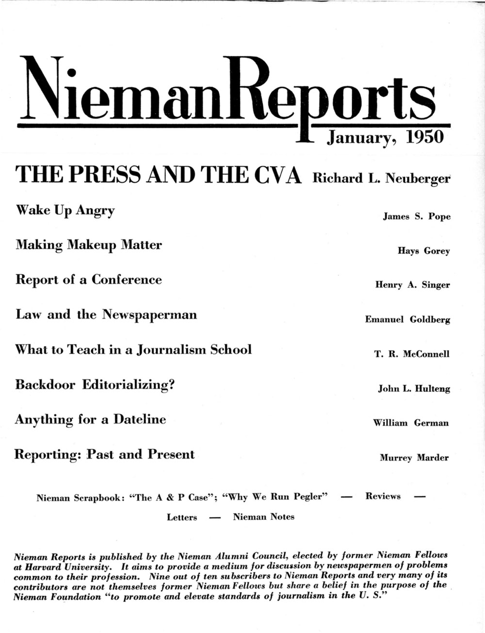 Image for Winter 1950: The Press and the CVA Fall 1950