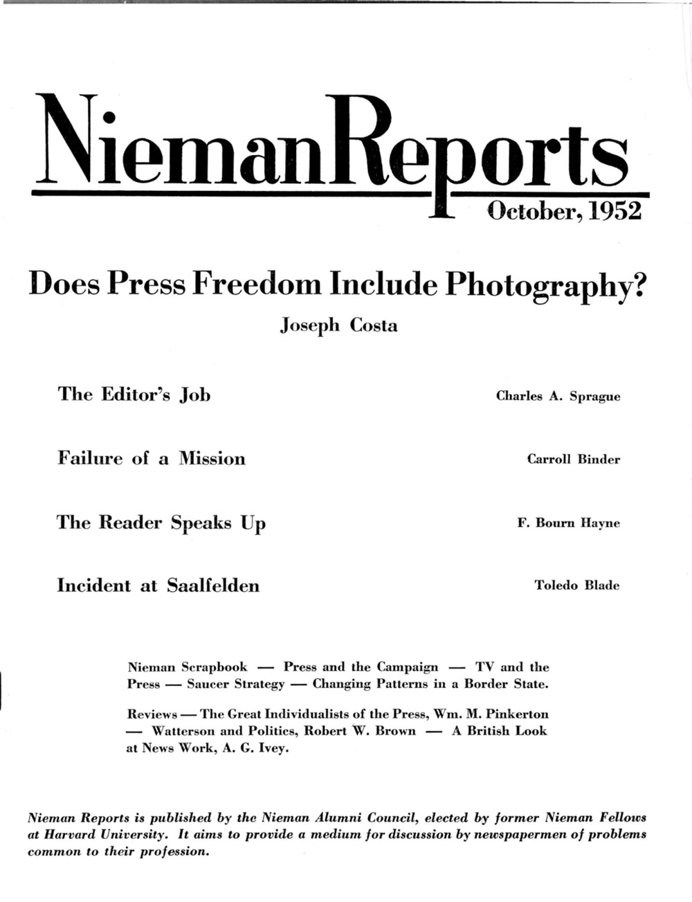 Image for Fall 1952: Does Press Freedom Include Photography?