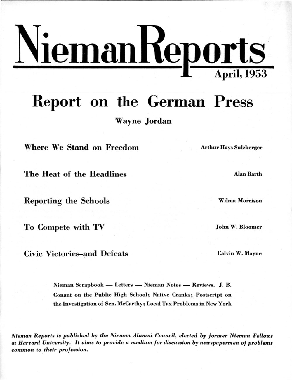 Image for Spring 1953: Report on the German Press