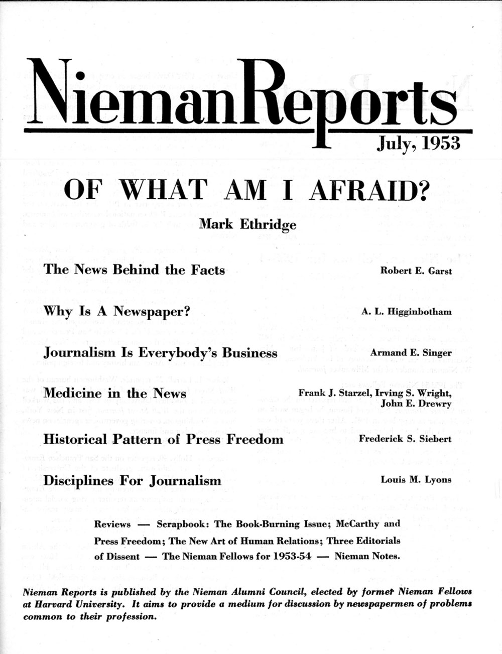 Image for Summer 1953: Of What Am I Afraid?