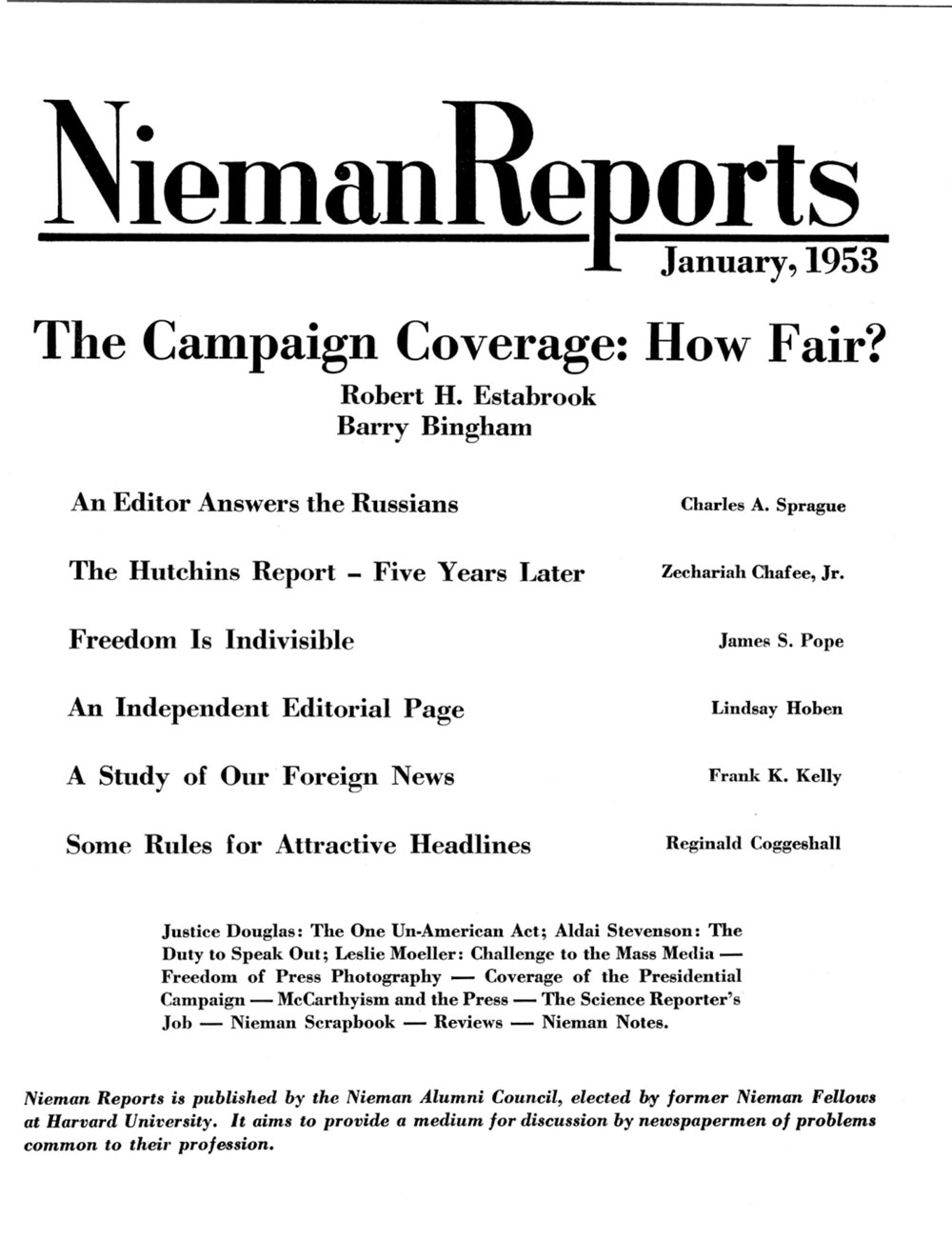 Image for Winter 1953: The Campaign Coverage: How Fair?