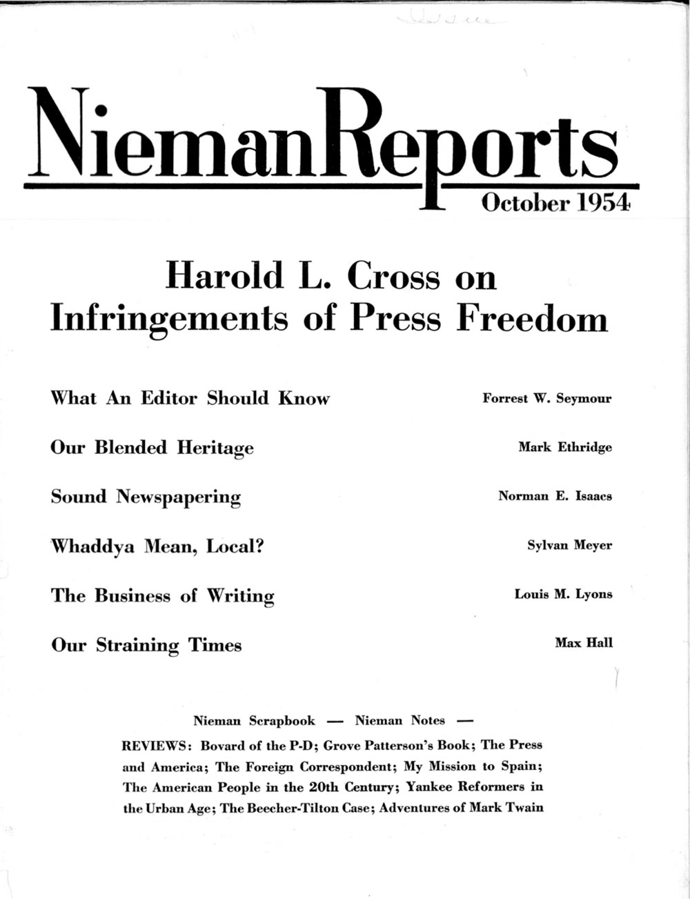 Image for Fall 1954: Harold L. Cross on Infringements of Press Freedom