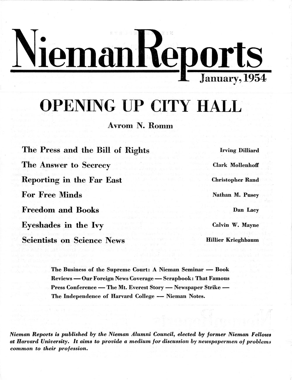 Image for Winter 1954: Opening Up City Hall