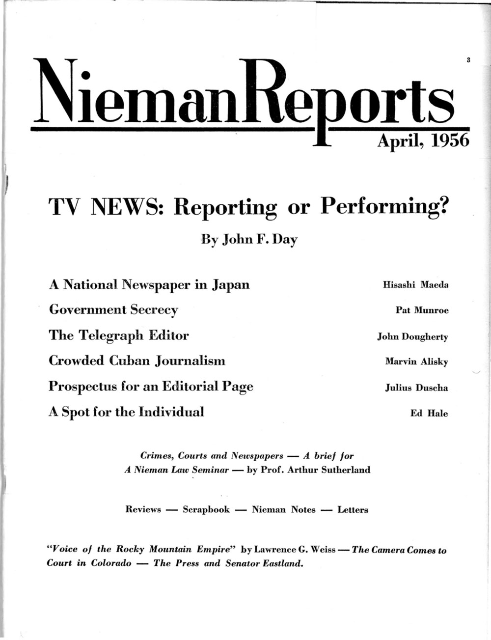 Image for Spring 1956: TV News: Reporting or Performing?