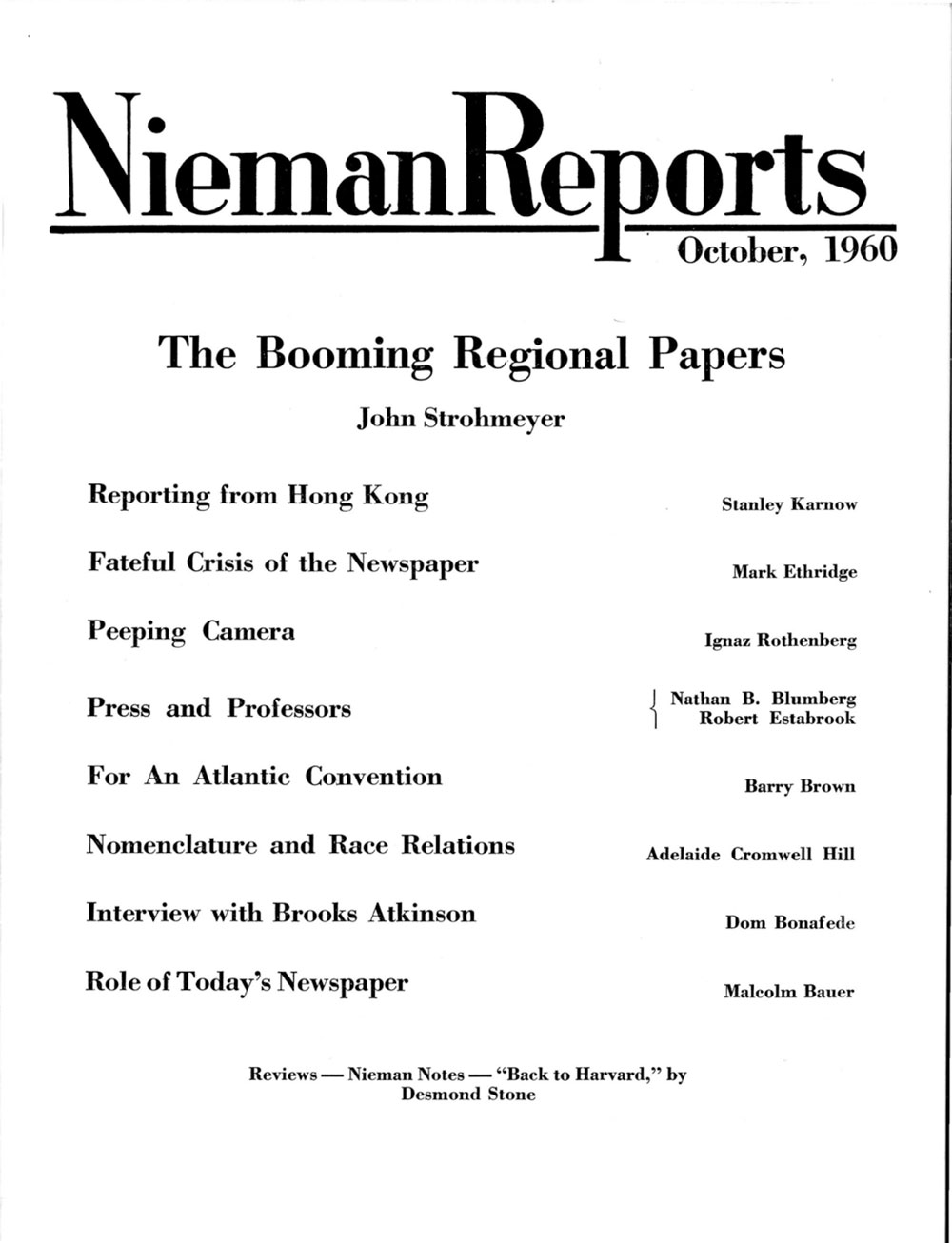 Image for Fall 1960: The Booming Regional Papers