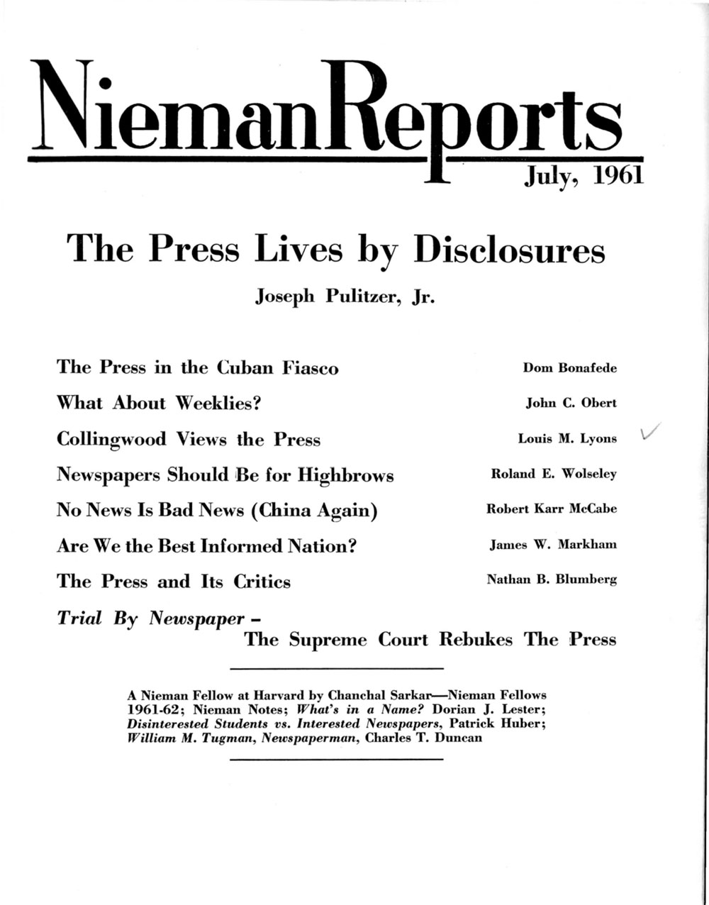 Image for Summer 1961: The Press Lives by Disclosures