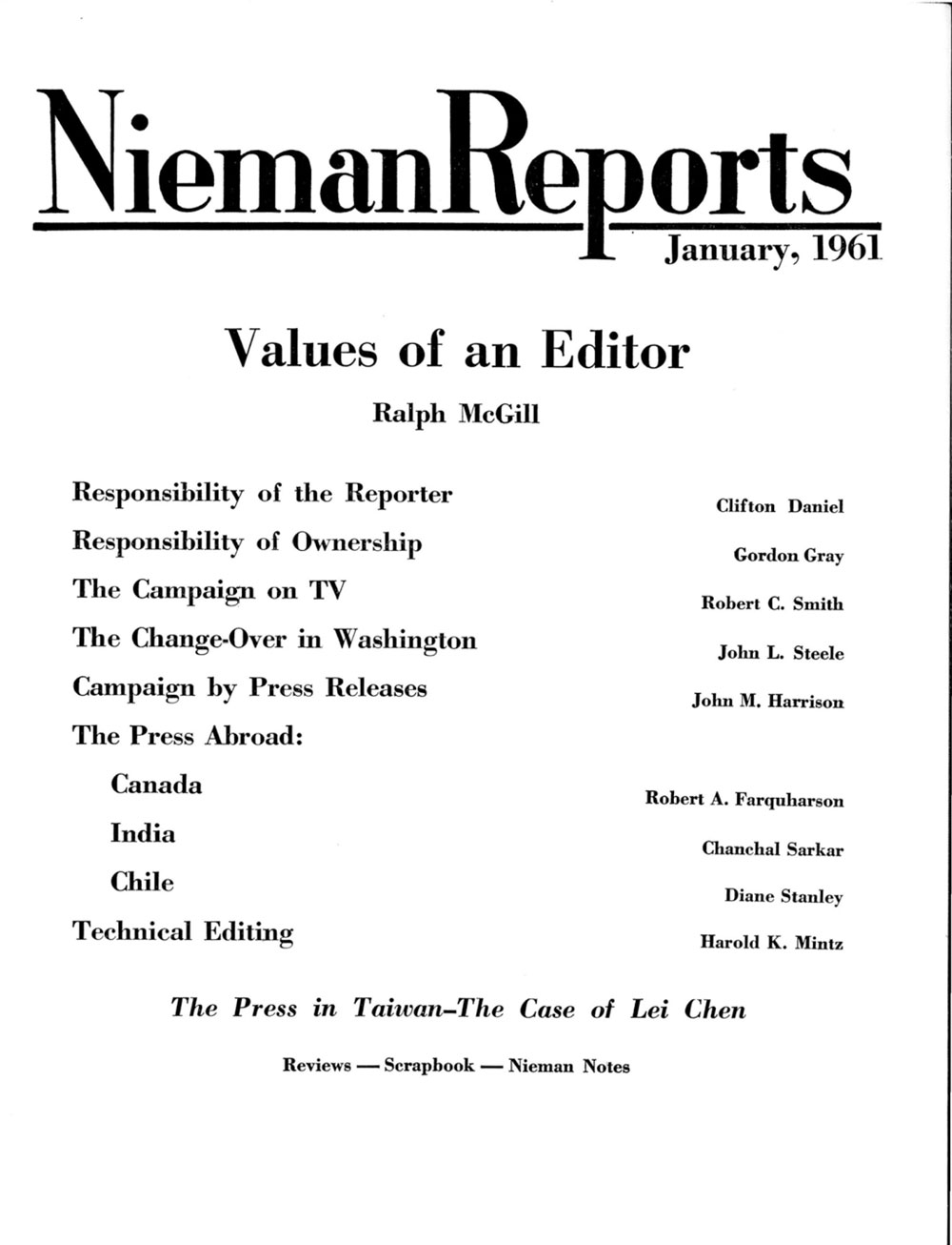 Image for Spring 1961: Values of an Editor