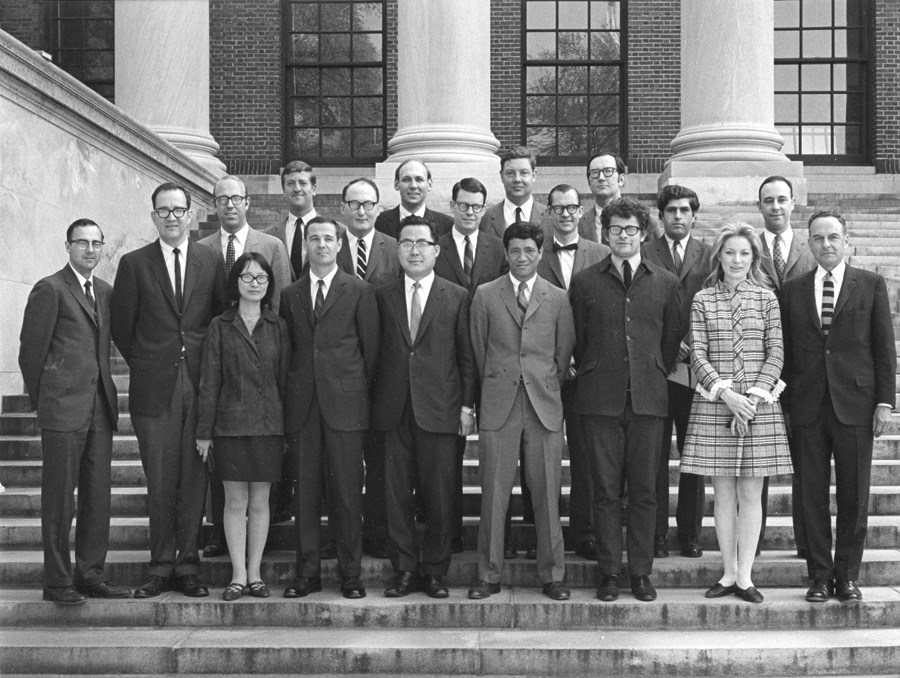 First row: Floyd McKay, Edmund Lambeth, Atsuko Chiba, Philip Hager, Jae-hee Nam, Eduardo Lachica, Lewis Chester, Catherine Mackin, Dwight Sargent (Curator). 
Second row: Thomas Blinkhorn, H. Brandt Ayers, Allan Demaree, Gene Miller, Jerome Aumente, Jacob Landau. Third row: James Ayres, Michael Green, Thomas Sloan, Gerald Grant.