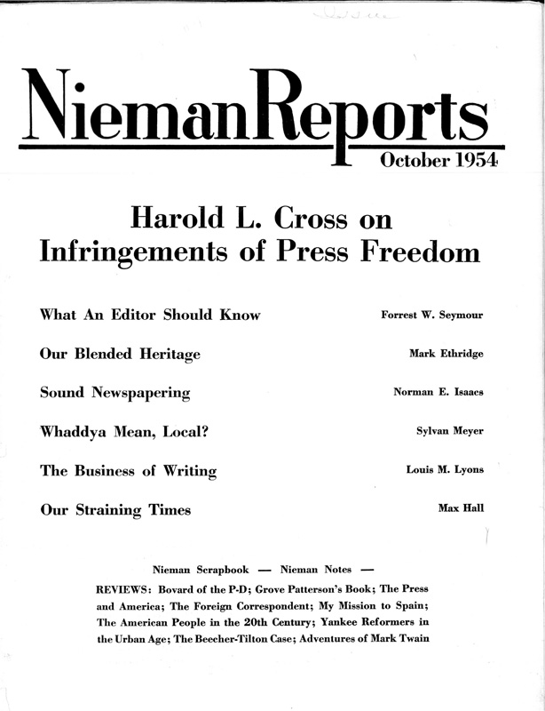 Harold L. Cross on Infringements of Press Freedom