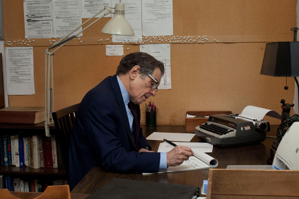 Robert A. Caro, in his New York City office, writes the first three or four drafts of his books in longhand