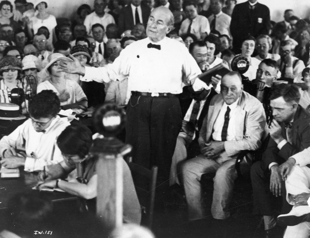 In 1925, two of the nation’s leading orators, William Jennings Bryan, above, and Clarence Darrow, faced off at the landmark Scopes trial about the teaching of evolution. Hundreds of newspaper reporters converged on Dayton, Tennessee but no account could rival a Chicago-based radio station’s real-time broadcast of the drama. It was the first trial in the U.S. to be carried live. Chicago Tribune publisher Robert R. McCormick had bought the station at a time when other publishers fought to squash the new medium. McCormick, mindful of the potential synergies between radio and newspapers, had changed the call letters to WGN for “World’s Greatest Newspaper.”