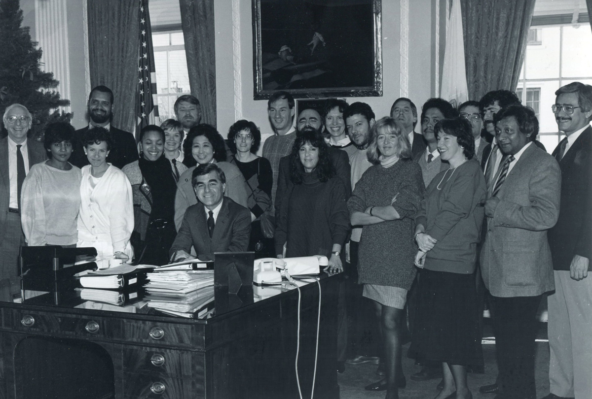 Nieman Fellows with Governor Michael Dukakis at the State House in 1987