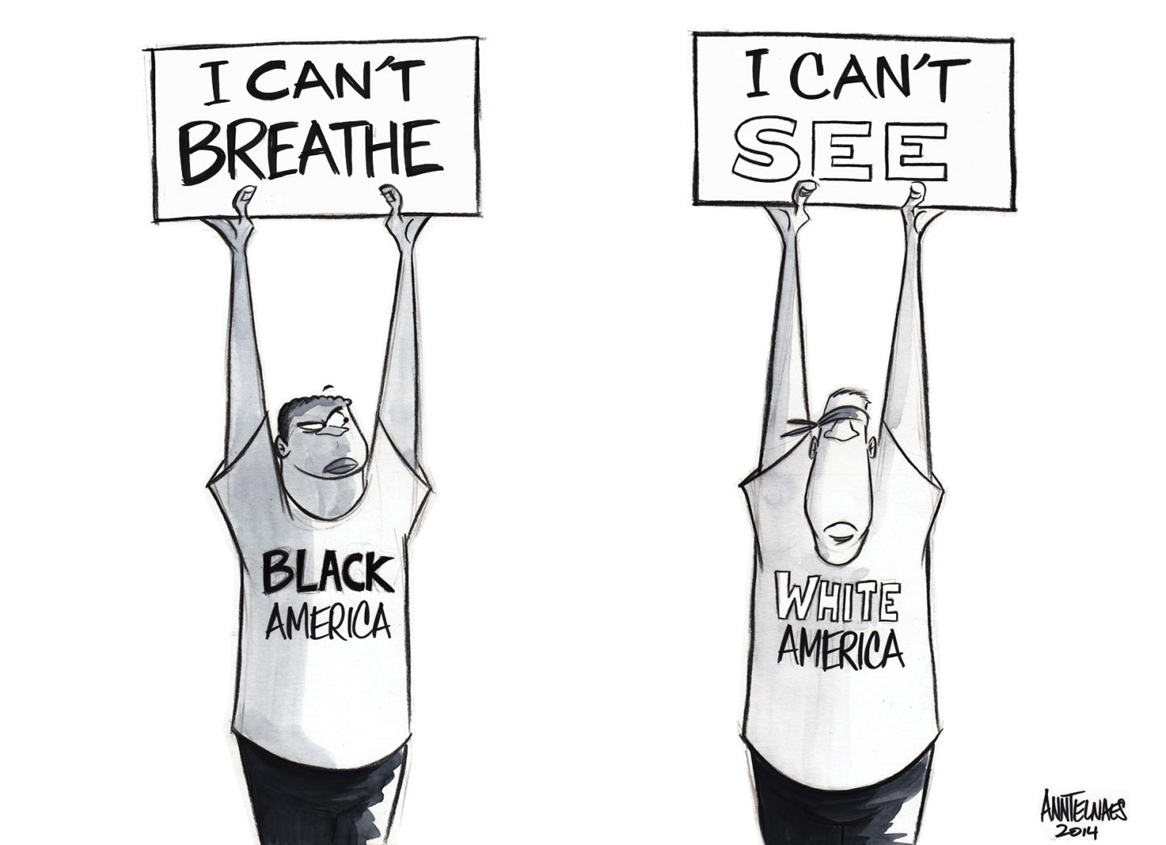 Washington Post cartoonist Ann Telnaes commented on the post-Ferguson racial justice debate