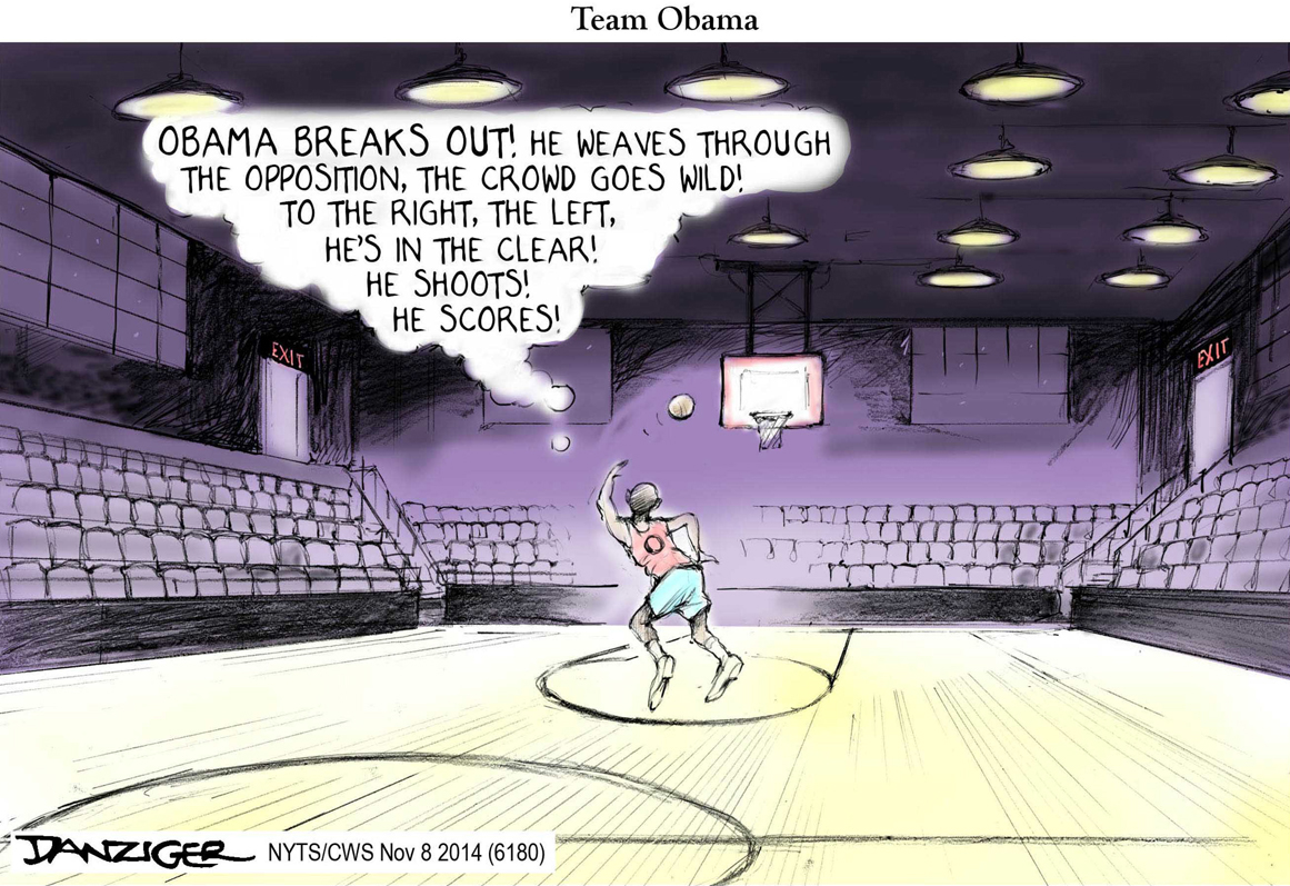 Syndicated cartoonist Jeff Danziger took aim in 2014 at President Obama’s style of governing