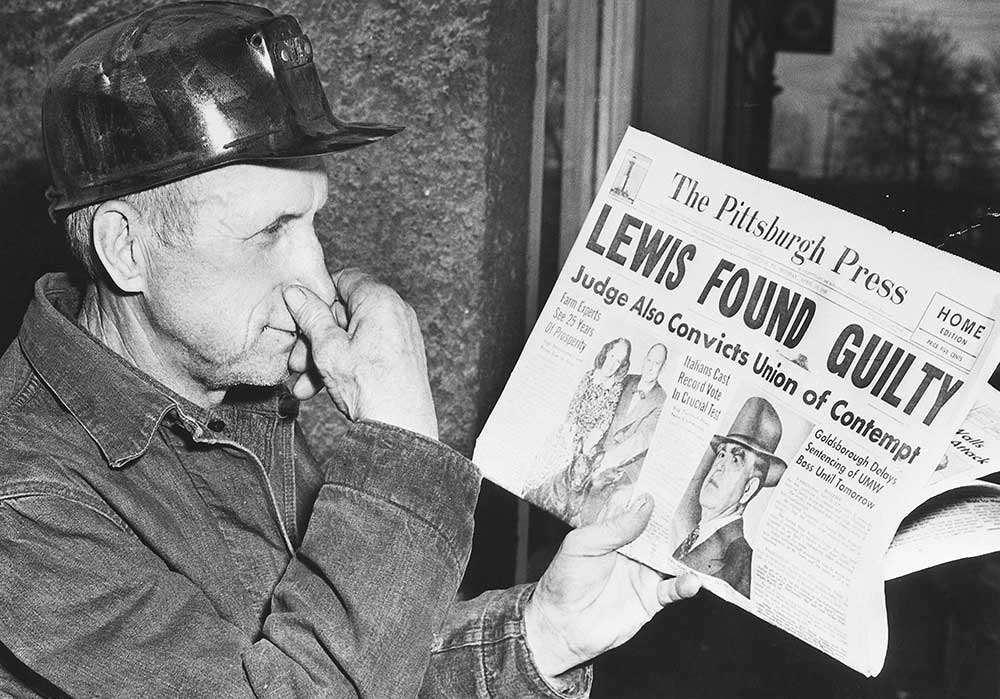 A miner reacts to a court ruling on United Mine Workers president John L. Lewis