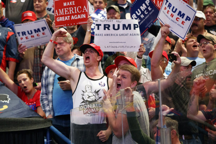 Supporters cheer for Republican presidential candidate Donald Trump cheer during an October rally in Wilkes-Barre, Pa. 