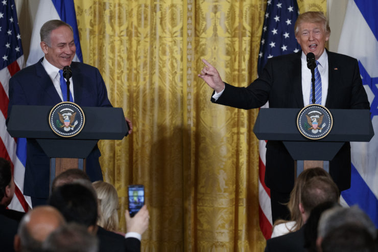 President Donald Trump speaks during a news conference with Israeli Prime Minister Benjamin Netanyahu at the White House on February 15