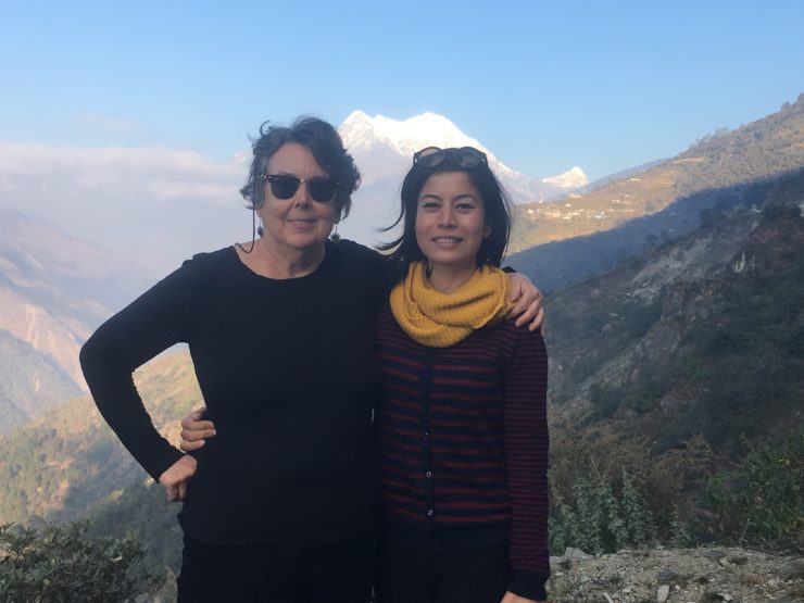 Lucinda Fleeson with Nepali Times reporter Shreejana Shrestha when they traveled to Nepal's northern district bordering Tibet to interview earthquake victims living in tents