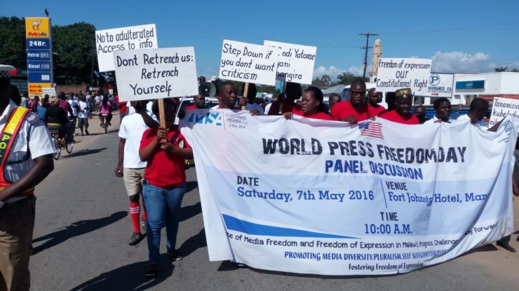 Journalists in Mangochi, Malawi march in recognition of World Press Freedom Day on May 7, 2016