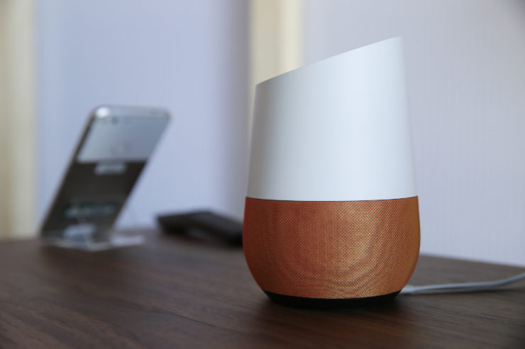 Voice-activated assistants such as Google Home, shown here, play a big role in the rise of artificial intelligence in journalism