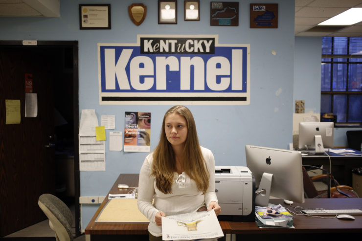 The Kentucky Kernel’s legal battle with the University of Kentucky—over whether records in a sexual assault allegation involving a professor should be disclosed—is among a growing number of university crackdowns on student media. Marjorie Kirk, shown here, is editor of the campus newspaper