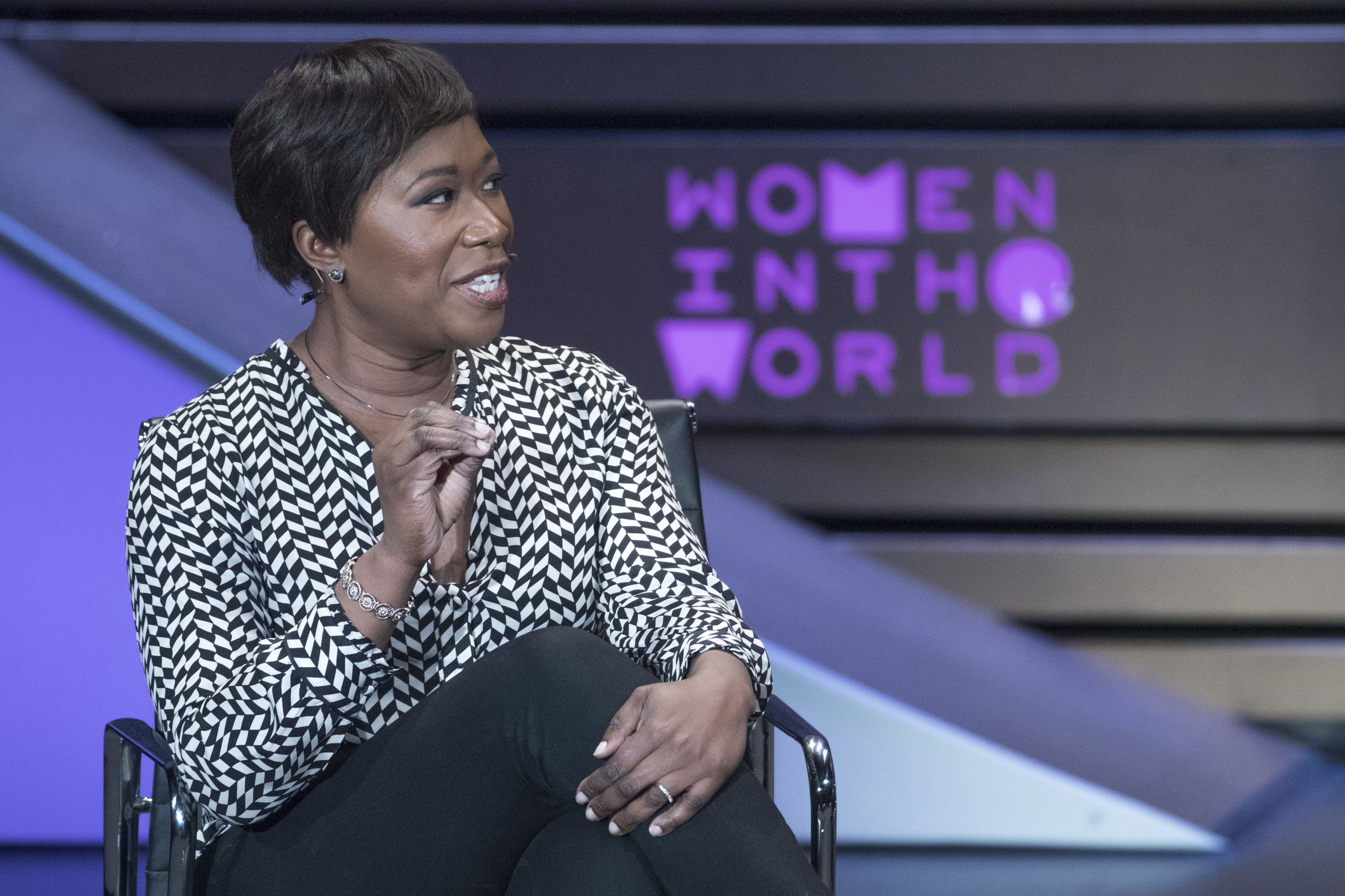MSNBC host Joy-Ann Reid speaks during the Women in the World Summit at Lincoln Center in New York in April 2017