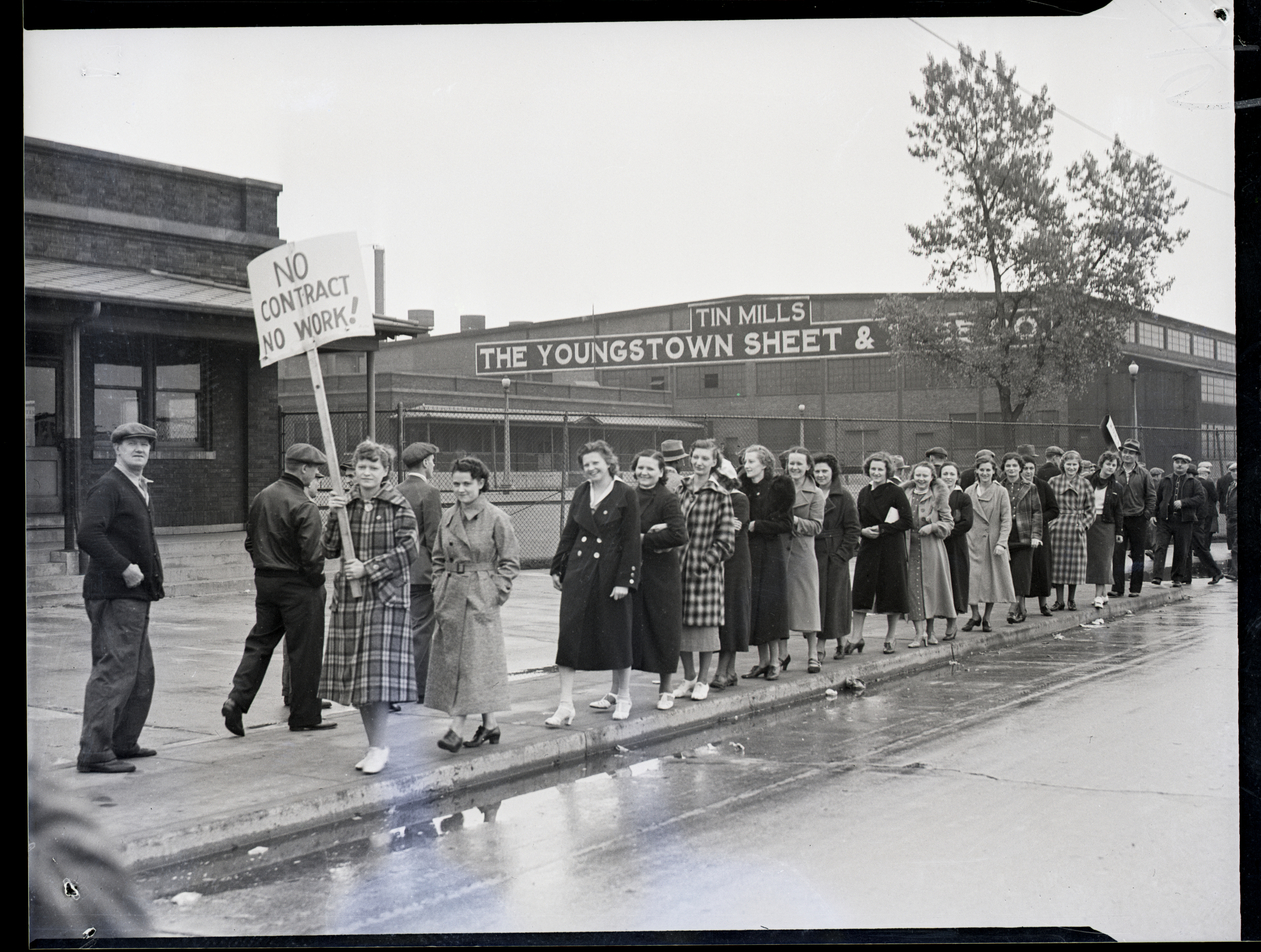Wives and sympathizers leading the picket line at Youngstown Sheet and Tube Company in 1937