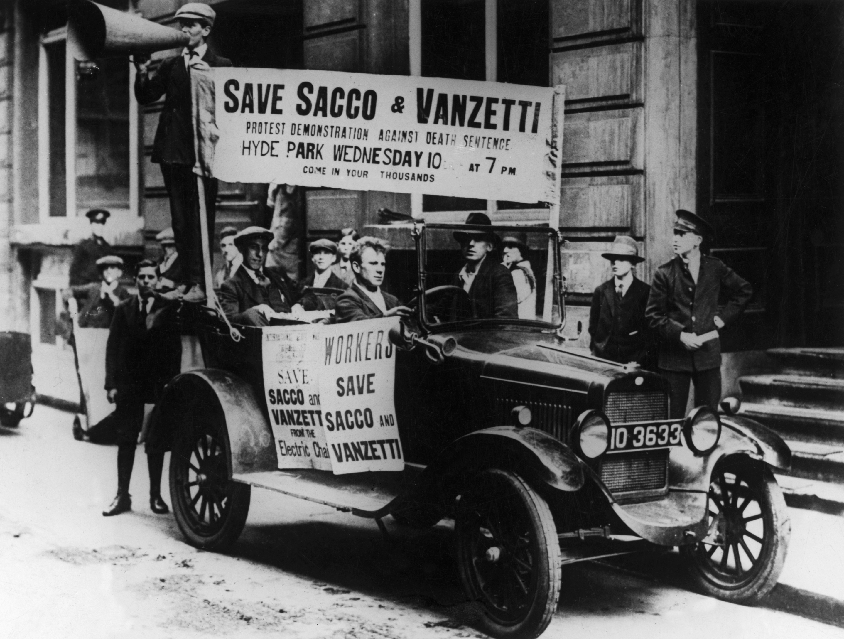 Protesters canvass London for a mass rally to be held in Hyde Park against the death sentence leveled against Sacco and Vanzetti in America. When Lippmann wrote about the two Italian immigrant anarchists—who were executed for murdering two men despite another man’s confession that he committed the crime— he focused on those who decided their fate, rather than on Sacco and Vanzetti