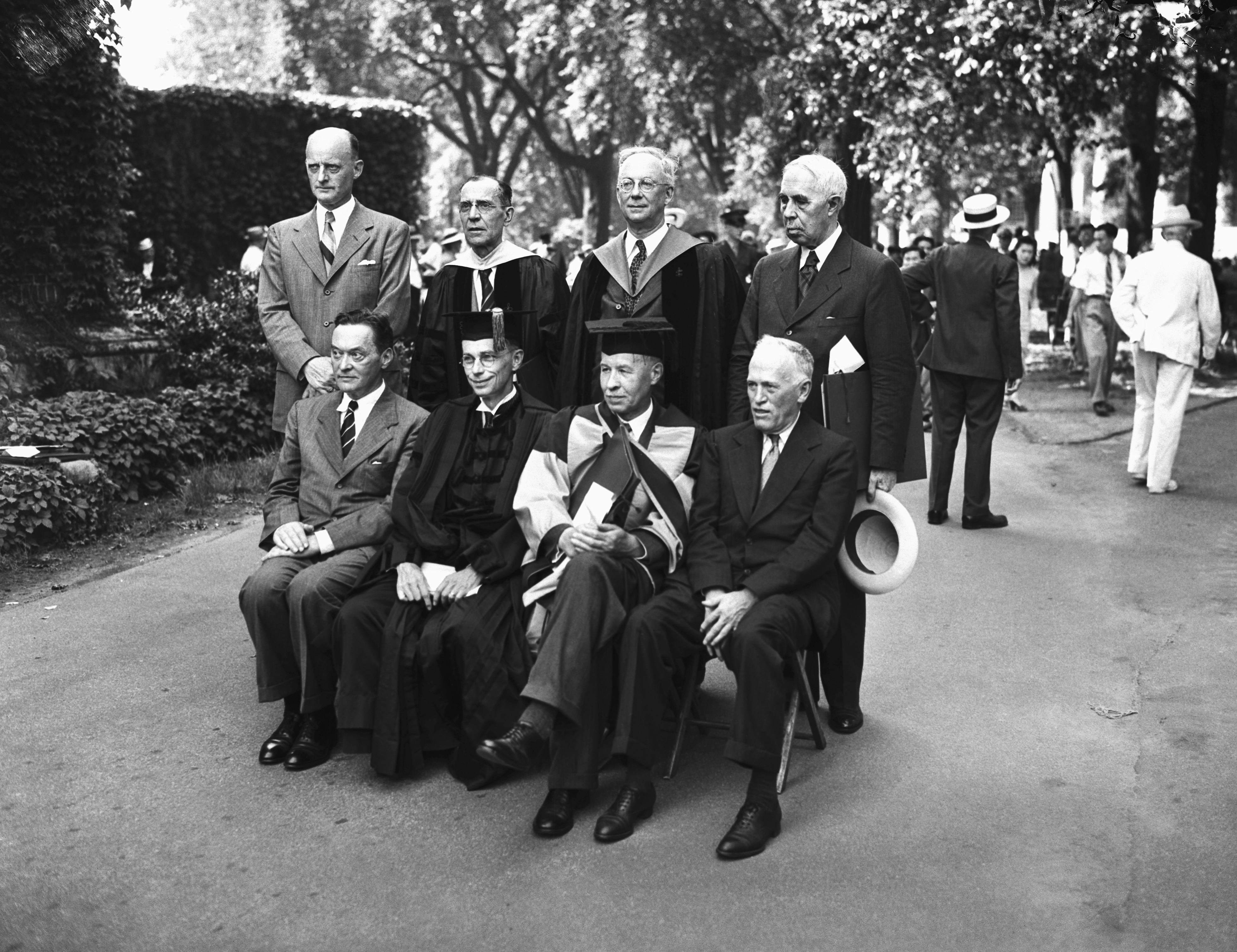 A Harvard alum, Walter Lippmann (front row, far left) received an honorary Doctor of Letters degree from the school in 1944. Lippmann played an integral role in establishing Harvard’s Nieman Foundation